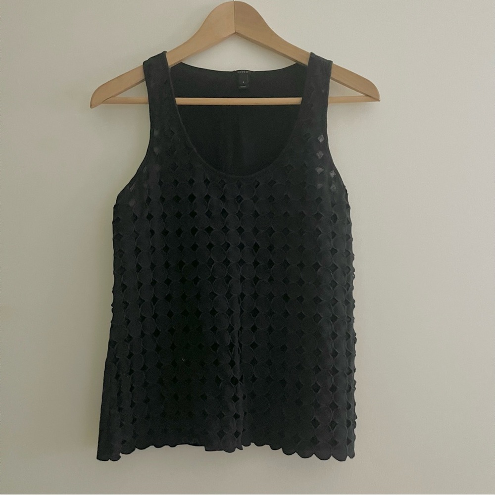 J. Crew Cut Out Tank Top Navy Blue Circles Lined 100% Cotton Women’s Small
